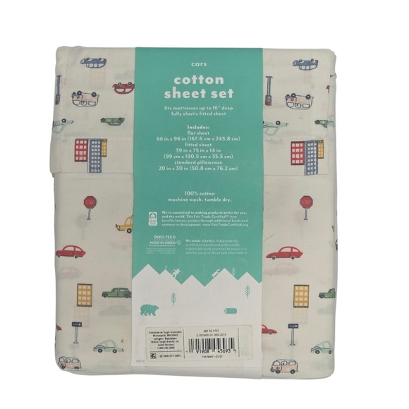 City Cars Kids Cotton Twin Sheet Set 3pc Multicolor - Picture 5 of 8